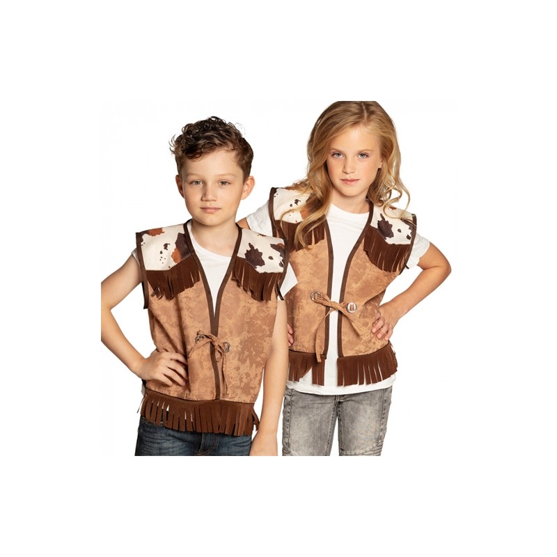 GILET ENFANT COW BOY WESTERN CAMEL TACHES DE VACHES TAILLE 10-12 ANS 