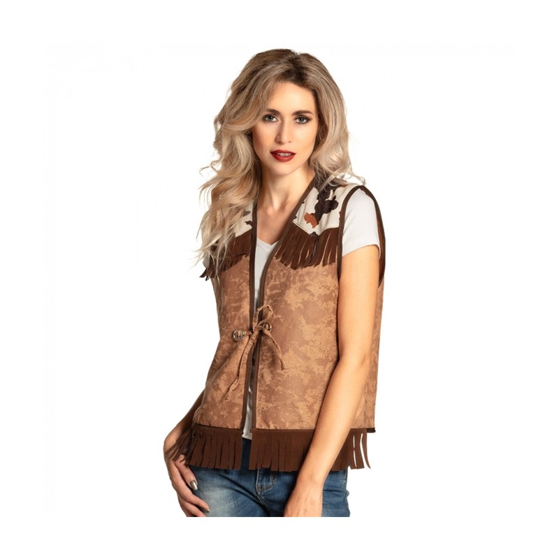 GILET DE COW BOY WESTERN CAMEL TACHE DE VACHE TAILLE M