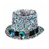 CHAPEAU HAUT DE FORME NOIR AVEC PAILLETTES OU SEQUINS ARGENT LUNETTES STEAMPUNK