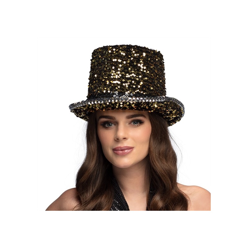 CHAPEAU HAUT DE FORME SEQUINS OUPAILLETTES OR DESERT PARTY