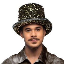 CHAPEAU HAUT DE FORME SEQUINS OUPAILLETTES OR DESERT PARTY
