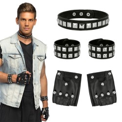 SET PUNK COLLIER 2 BRACELETS 2 GANTS