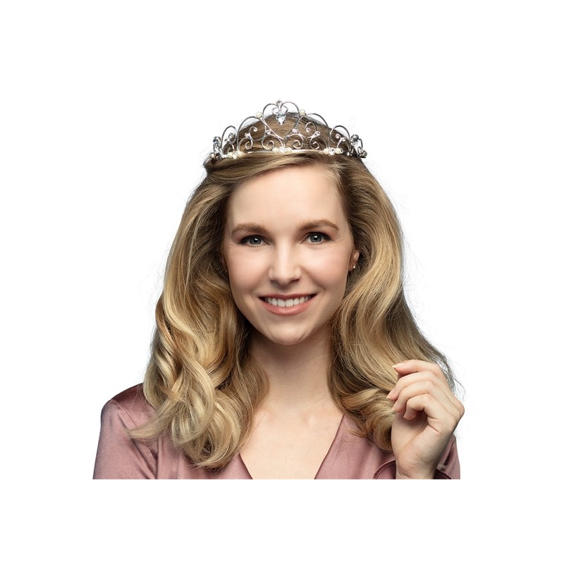 DIADEME TIARE METAL ARGENT PERLES BLANCHES ALEXANDRA