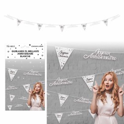 GUIRLANDE FIL JOYEUX ANNIVERSAIRE FANIONS ET LETTRES BLANC 6 METRES