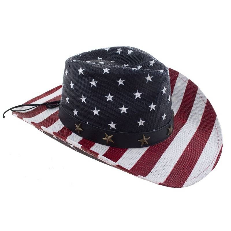 CHAPEAU WESTERN COW BOY AUX COULEURS DU DRAPEAU AMERICAIN USA 