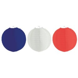 3 LANTERNES JAPONAISES EN NYLON DIAMETRE 30 CM BLEU BLANC ROUGE