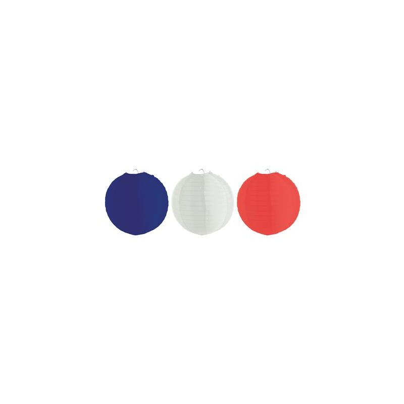 3 LANTERNES JAPONAISES EN NYLON DIAMETRE 30 CM BLEU BLANC ROUGE