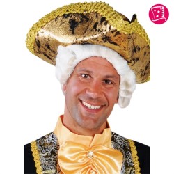 CHAPEAU TRICORNE PIRATE OU MARQUIS OR ET NOIR AVEC GALON EN TISSU
