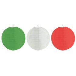 3 LANTERNES JAPONAISES EN NYLON DIAMETRE 30 CM VERT BLANC ROUGE