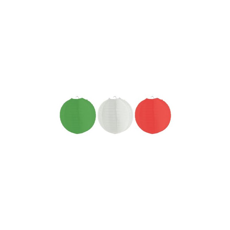 3 LANTERNES JAPONAISES EN NYLON DIAMETRE 30 CM VERT BLANC ROUGE
