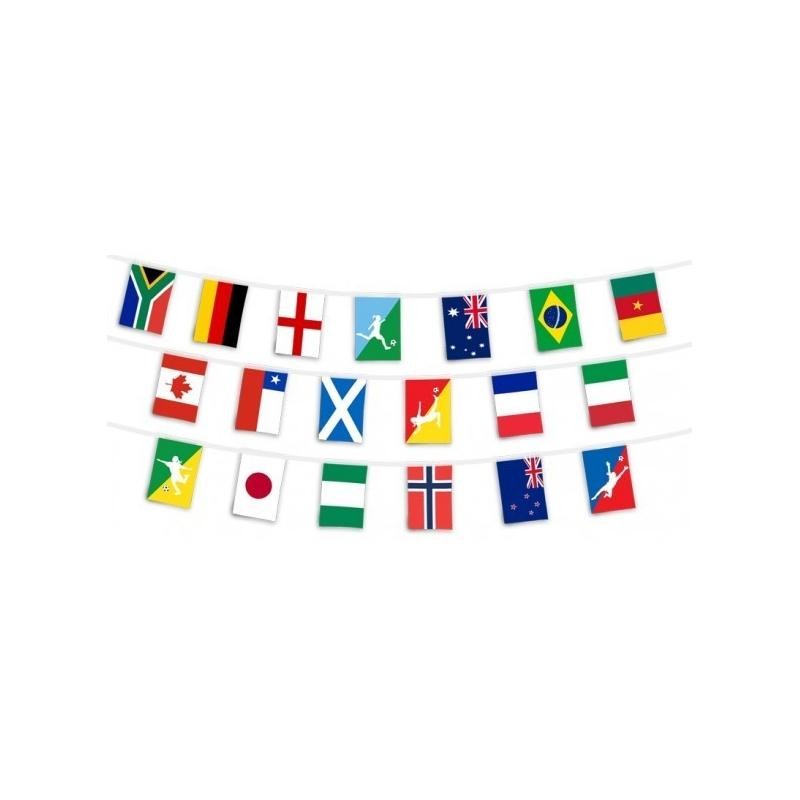 GUIRLANDE 10 METRES 32 FANIONS PAYS DU MONDE FOOT 15 X 20 CM