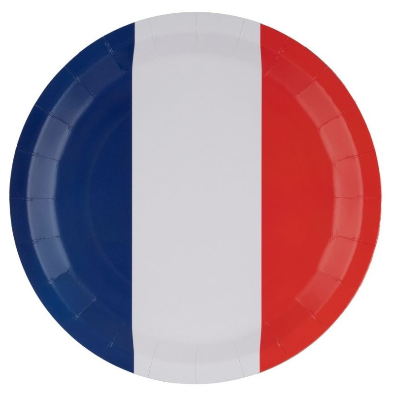 8 ASSIETTES RONDES FRANCE BLEU BLANC ROUGE 23 CM