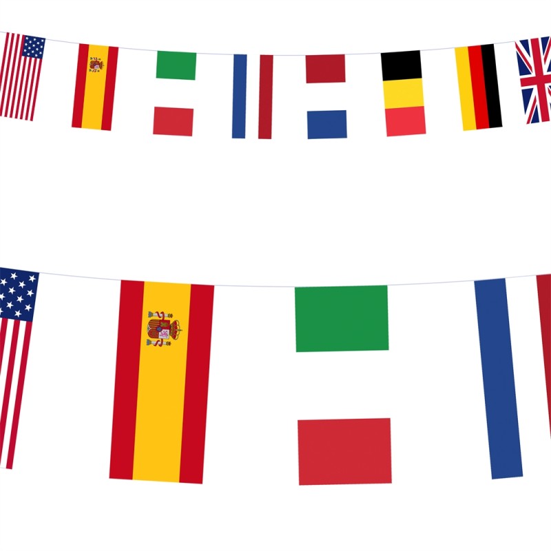GUIRLANDE 5 METRES 24 FANIONS EN PAPIER PAYS EUROPEENS +USA 11 X 23.5 CM