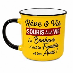 MUG REVE ET VIS SOURIS A LA VIE LE BONHEUR C'ESTLA FAMILLE ET LES AMIS