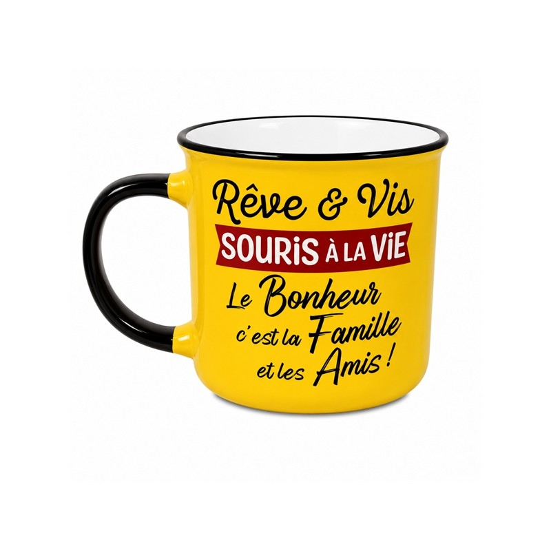 MUG REVE ET VIS SOURIS A LA VIE LE BONHEUR C'ESTLA FAMILLE ET LES AMIS