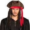 CHAPEAU PIRATE TISSU MARRON BANDEAU ROUGE JACK AVEC CHEVEUX DREADS ET PERLES