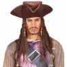 CHAPEAU TRICORNE PIRATE DES CARAIBESMARRON EN TISSU AVEC DREADS ET PERLES