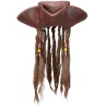 CHAPEAU TRICORNE PIRATE DES CARAIBESMARRON EN TISSU AVEC DREADS ET PERLES