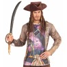 CHAPEAU TRICORNE PIRATE DES CARAIBESMARRON EN TISSU AVEC DREADS ET PERLES