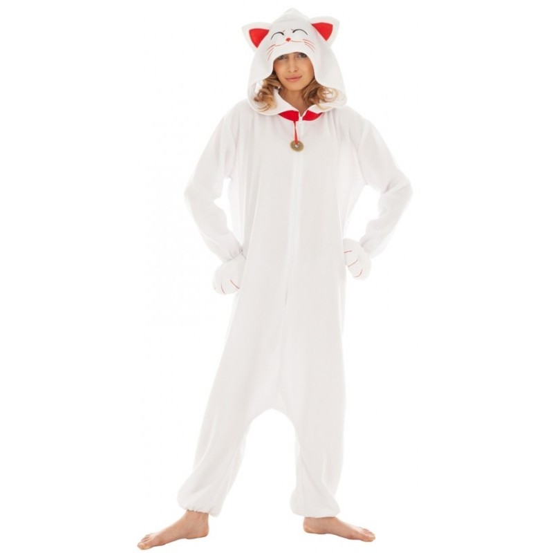 DEGUISEMENT KIGURUMI CHAT BLANC KAWAI PORTE BONHEUR TAILLE 180 CM 