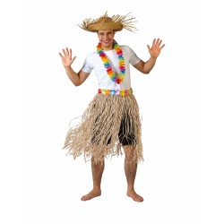 JUPE HAWAIENNE CEINTURE FLEURS 82 CM RAPHIA NATUREL