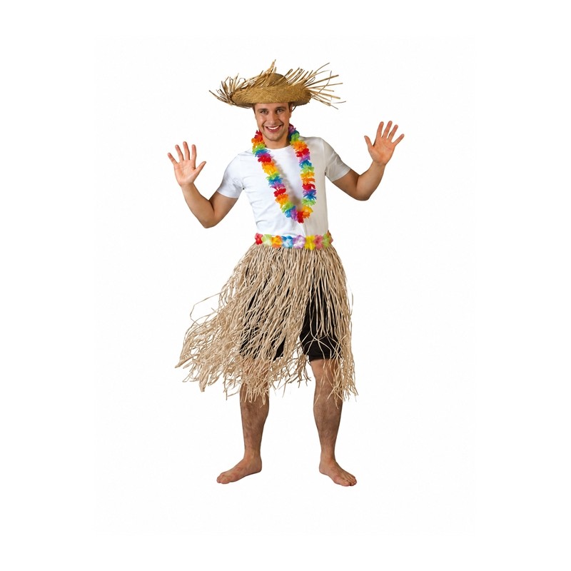 JUPE HAWAIENNE CEINTURE FLEURS 82 CM RAPHIA NATUREL