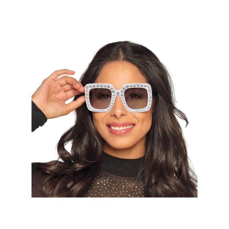 LUNETTES CARREES BLANCHES AVEC EFFETS STRASS 