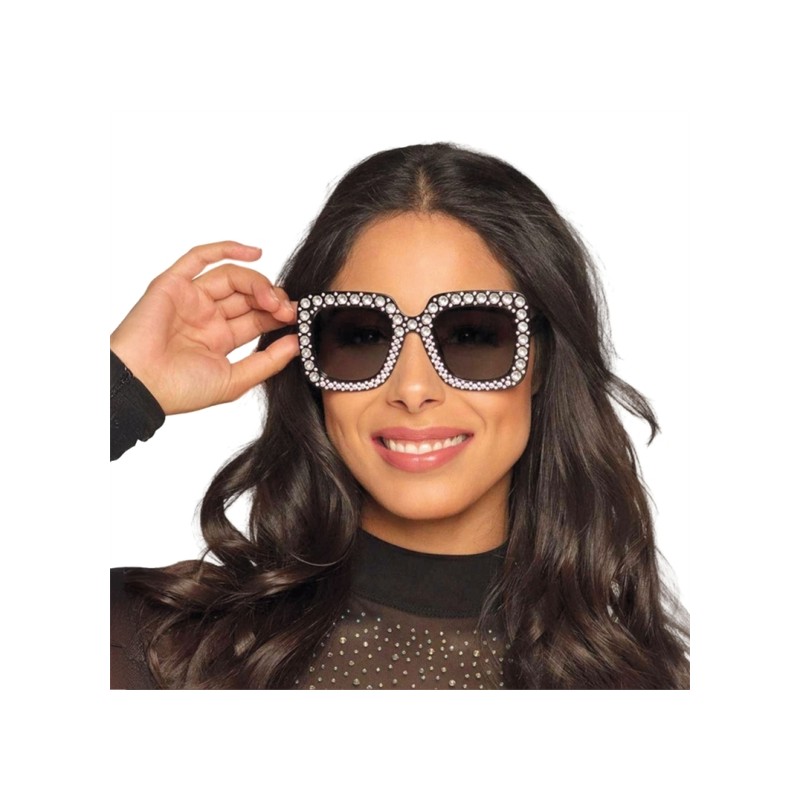 LUNETTES CARREES NOIRES AVEC EFFETS STRASS 