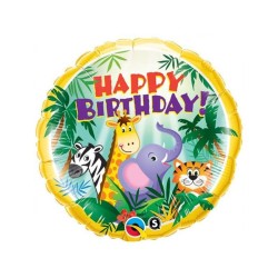 BALLON METALLIQUE ROND 46 CM HAPPY BIRTHDAY ANIMAUX DE LA SAVANE 