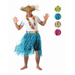 JUPE HAWAIENNE CEINTURE FLEURS 82 CM RAPHIA BLEU
