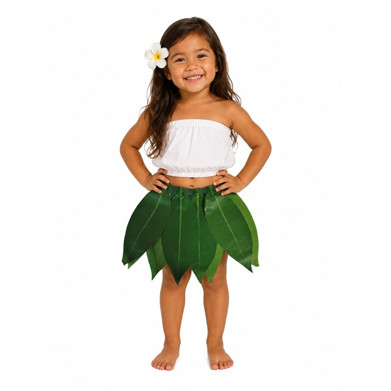 JUPE HAWAIENNE FEUILLES VERTES ENFANT 38 CM