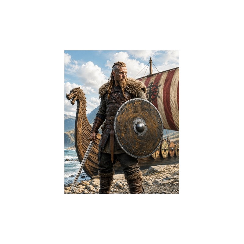 BOUCLIER ROND DE VIKING IMITATION BOIS + EPEE