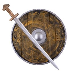 BOUCLIER ROND DE VIKING IMITATION BOIS + EPEE