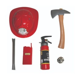SET POMPIER CASQUE EXTINCTEUR MARTEAU TALKIE PIED DE BICHE