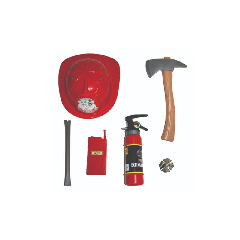 SET POMPIER CASQUE EXTINCTEUR MARTEAU TALKIE PIED DE BICHE