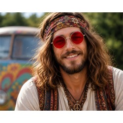 LUNETTES RONDE HIPPIE VERRE ROUGE