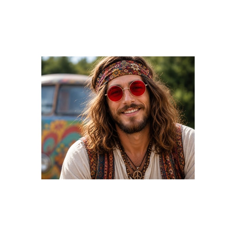 LUNETTES RONDE HIPPIE VERRE ROUGE