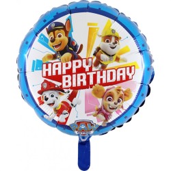 BALLON METALLIQUE ROND PAW PATROL OU PAT PATROUILLE HAPPY BIRTHDAY 46CM 