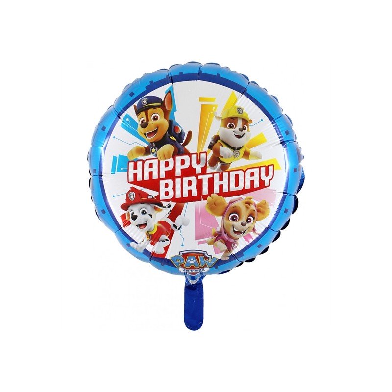 BALLON METALLIQUE ROND PAW PATROL OU PAT PATROUILLE HAPPY BIRTHDAY 46CM 