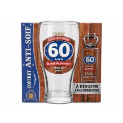 COFFRET ANTI-SOIF VERRE A BIERE + DECAPSULEUR 60 ANS
