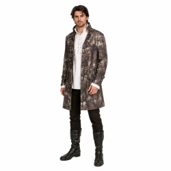 DEGUISEMENT VESTE LONGUE DE PIRATE MARRON + CHEMISE BLANCHE A LACET TAILLE S-M