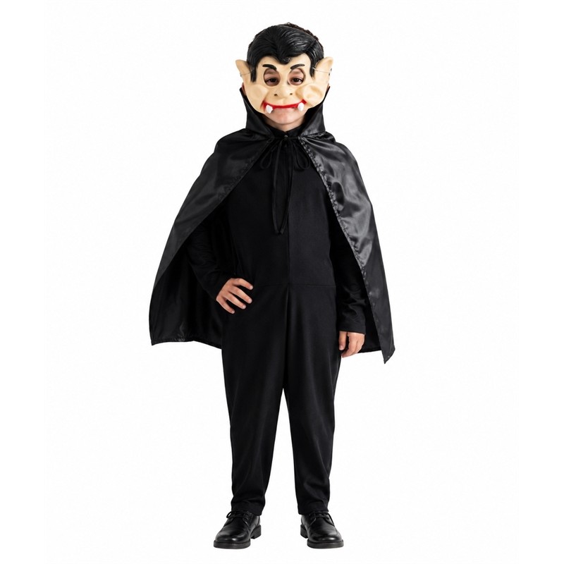 CAPE VINYLE + MASQUE HALLOWEEN PETIT VAMPIRE