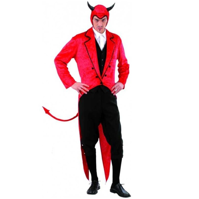 DEGUISEMENT DIABLE FRAC QUEUE DE PIE ROUGE COIFFE AVEC CORNES VELOURS TAILLE M