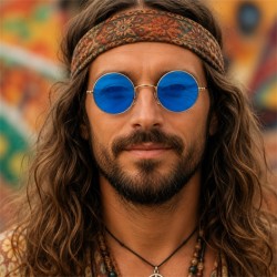 LUNETTES RONDE HIPPIE VERRE BLEU