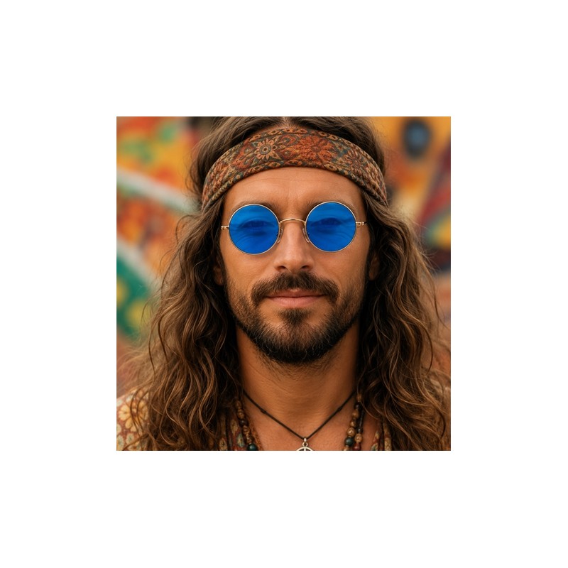 LUNETTES RONDE HIPPIE VERRE BLEU
