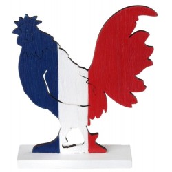 COQ TRICOLORE BLEU BLANC ROUGE FRANCE EN BOIS 15 X 17 X 4 CM