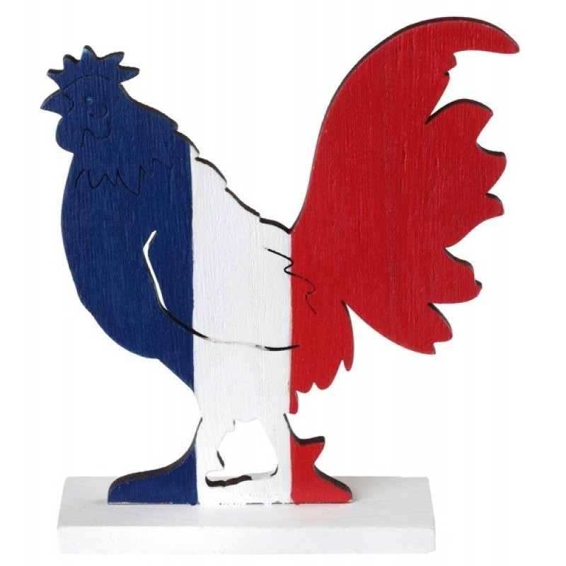 COQ TRICOLORE BLEU BLANC ROUGE FRANCE EN BOIS 15 X 17 X 4 CM