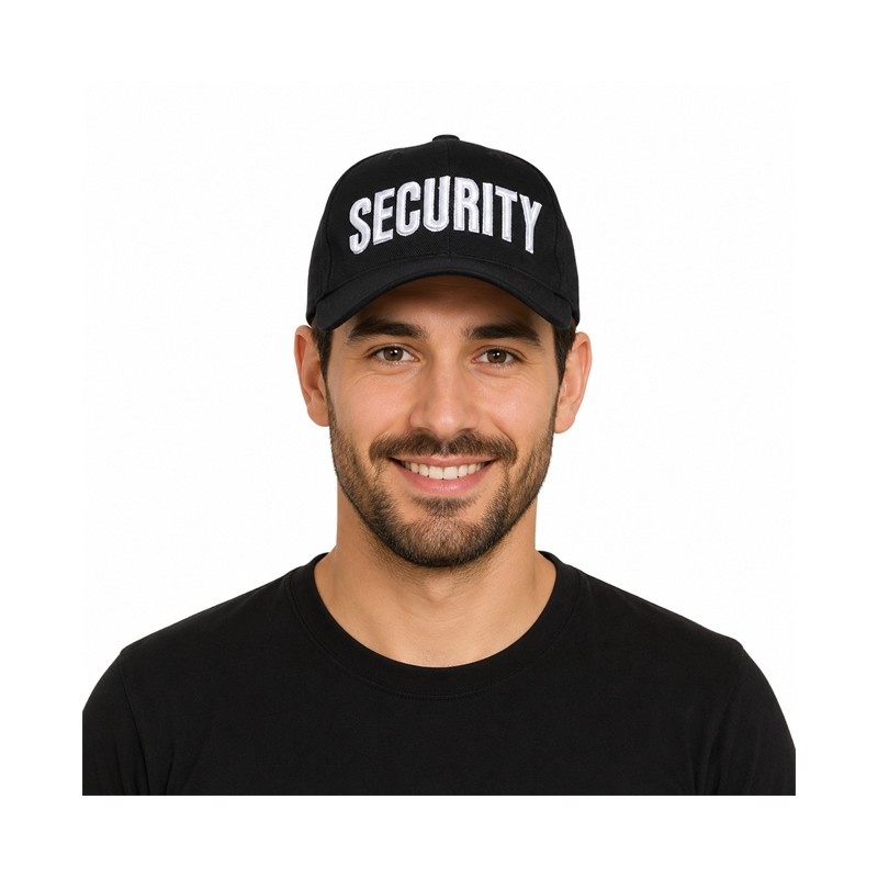 CASQUETTE NOIRE SECURITY BRODE BLANC