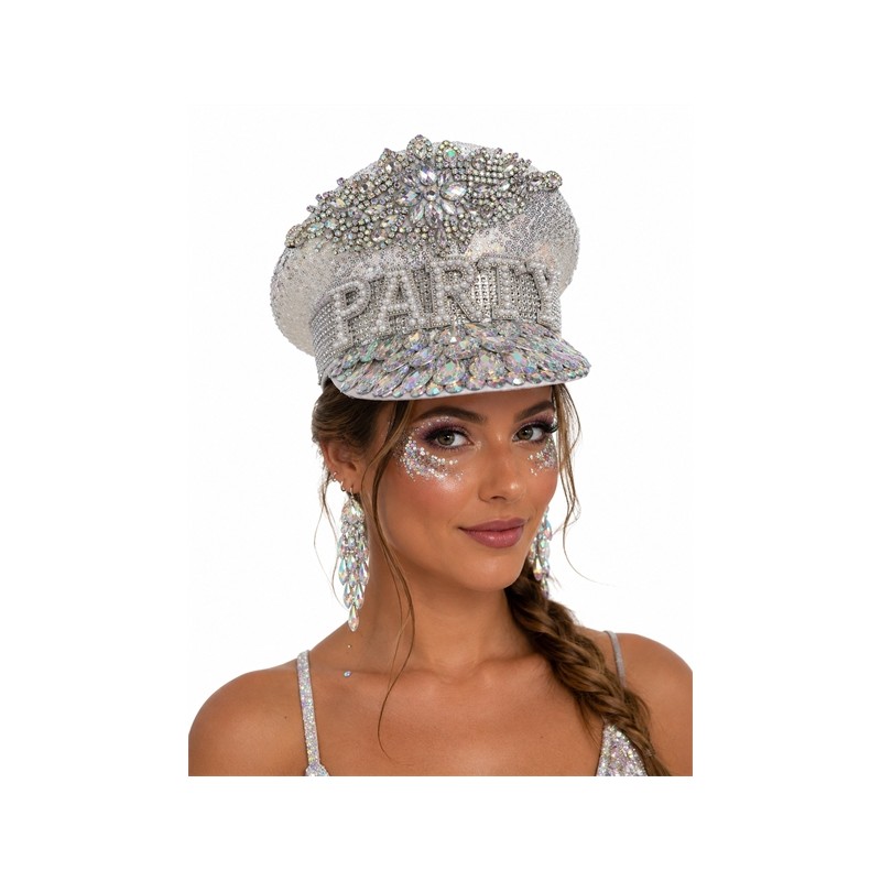 CASQUETTE STRASS ARGENT PARTY EN PERLES BLANCHES