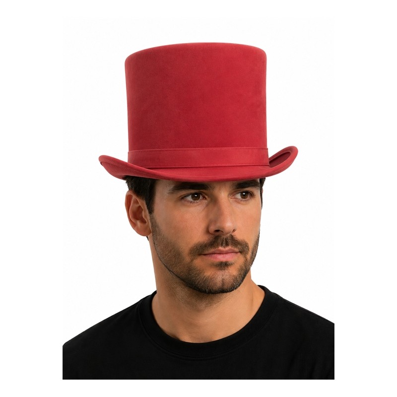 CHAPEAU HAUT DE FORME CUIR ROUGE